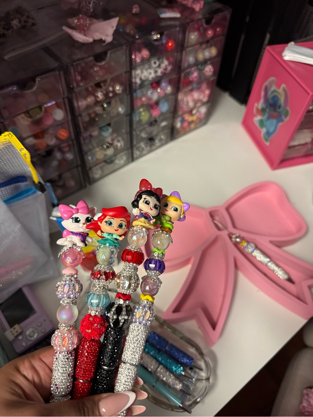 Handmade Kids Character Beaded Pen - Pink, Red, Black, White - Picture 2 of 5
